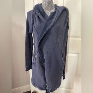 Free People The Big Chill Hooded Navy Oversized Cardigan Cotton Blend Size XS